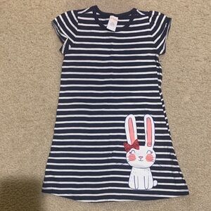 Gymboree Navy and White Striped Dress with Bunny Design